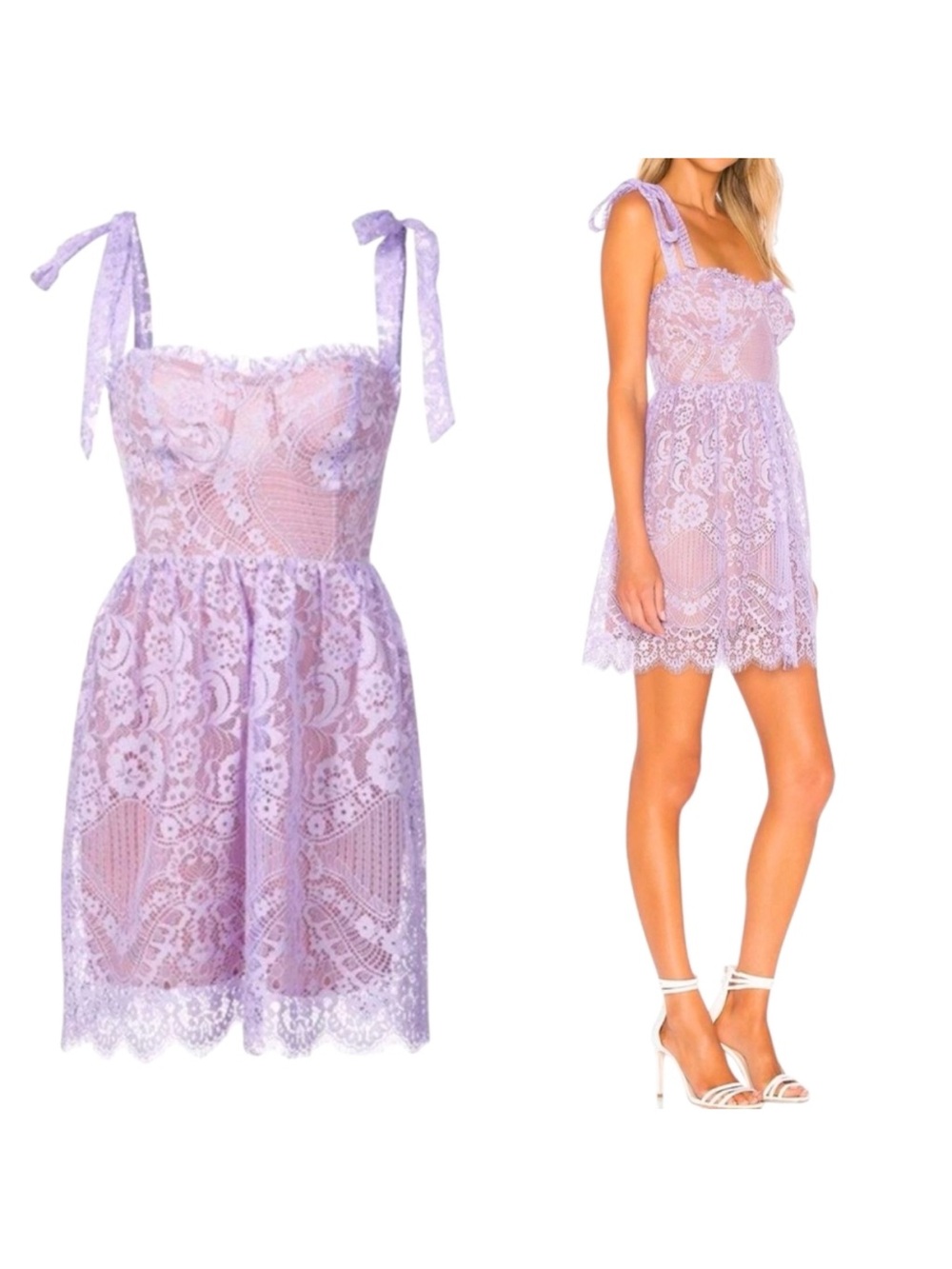 For Love & Lemons Lavender Lace Tie-Shoulder Mini Dress Size XS